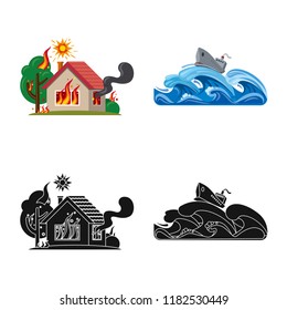 Vector illustration of natural and disaster sign. Collection of natural and risk stock vector illustration.