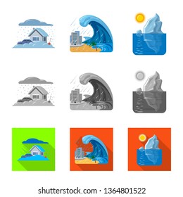 Vector illustration of natural and disaster sign. Collection of natural and risk vector icon for stock.