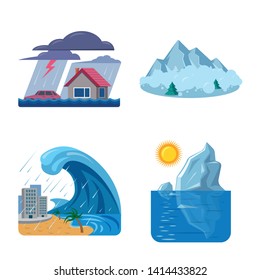 Vector illustration of natural and disaster sign. Set of natural and risk stock symbol for web.