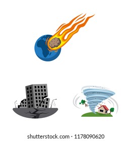 Vector illustration of natural and disaster symbol. Collection of natural and risk stock vector illustration.