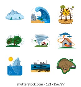 Vector illustration of natural and disaster symbol. Set of natural and risk stock symbol for web.