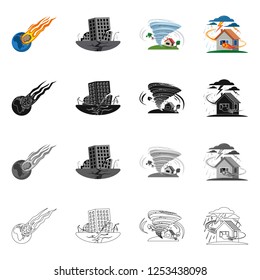 Vector illustration of natural and disaster symbol. Set of natural and risk stock vector illustration.