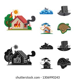 Vector illustration of natural and disaster symbol. Set of natural and risk stock vector illustration.