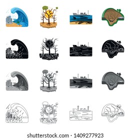 Vector illustration of natural and disaster symbol. Set of natural and risk vector icon for stock.
