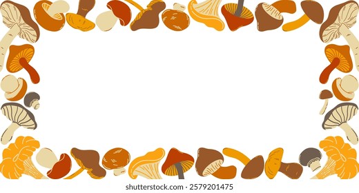 Vector illustration of natural forest mushrooms of the lower frame on a white background. Doodle styles.