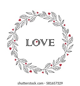 Vector illustration of a natural frame, romantic decoration branches with leaves