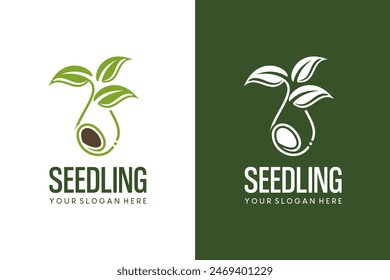 Vector illustration of natural green seed logo icon design in a drop symbol