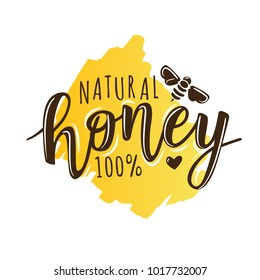 Vector illustration of a 'natural honey' lettering. Sketch logo design template