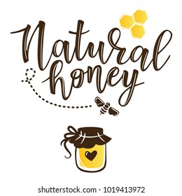 Vector illustration of a 'natural honey' lettering. Logo design template