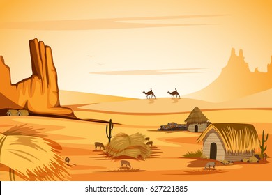 vector illustration of Natural Landscape of sand dune in Desert