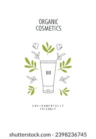 Vector illustration of Natural organic cosmetics. Cream for skin care. Moisture essence for skin. Daily skin care routine concept. 