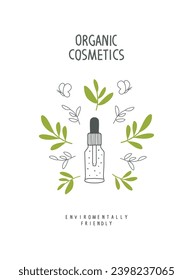 Vector illustration of Natural organic cosmetics. Serum for skin care. Moisture essence for skin. Daily skin care routine concept. 


