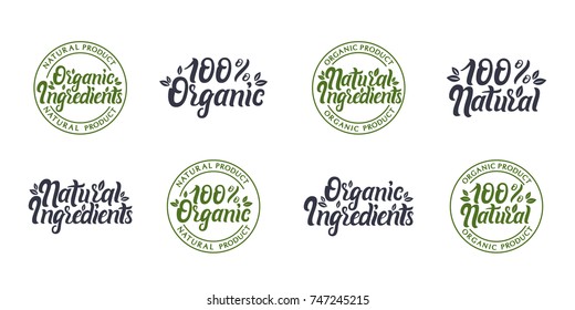 Vector illustration of Natural Organic Ingredients stamp icon isolated on white texture background.  
