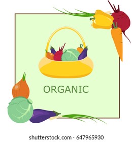 Vector illustration. Natural plant products. Vegetables. Vegetarianism. Healthy lifestyle. Concept.