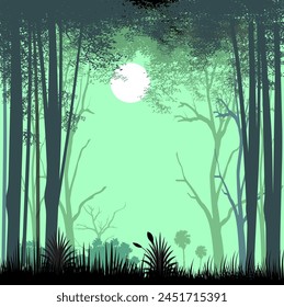 Vector illustration of natural scenery in the deep forest.