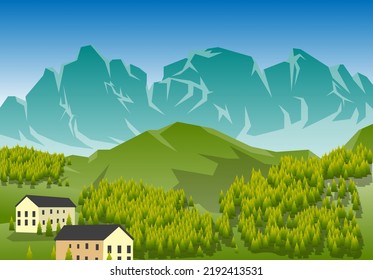 vector illustration of natural scenery on the slopes of the mountains, suitable for template and background design