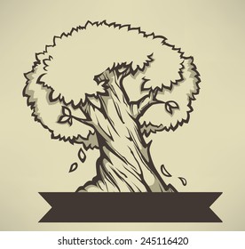 vector illustration in natural style, old olive tree