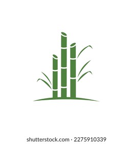 Vector Illustration of Natural Sweet Sugar Cane Plant with Green Leaves. Sugarcane Plant Simple Design.