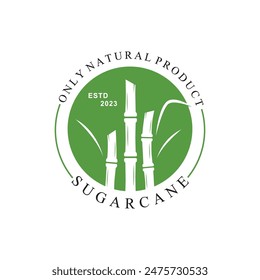Vector Illustration of Natural Sweet Sugar Cane Plant with Green Leaves. Sugarcane Plant Simple Design.
