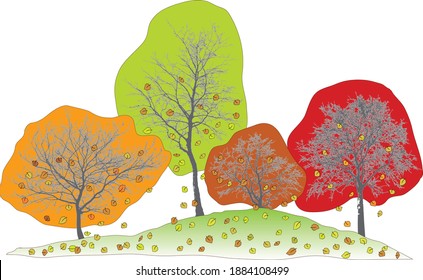 Vector illustration of natural trees with falling leaves