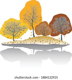 Vector illustration of natural trees with falling leaves