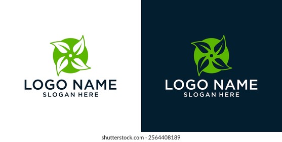 Vector illustration of natural wind energy logo template eco leaf spinning.