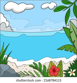 vector illustration. nature background. forest and beach on tropical island