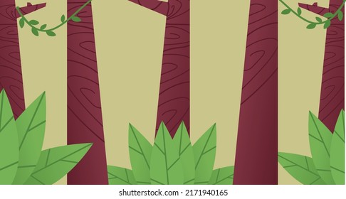 
vector illustration of nature background with leaves and trees