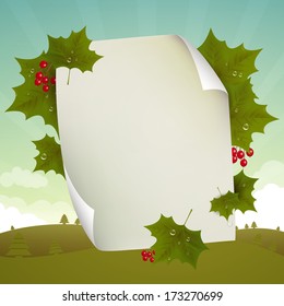 Vector Illustration of a Nature Background with a Sheet of Paper