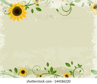 Vector Illustration of a Nature Background with Sunflowers