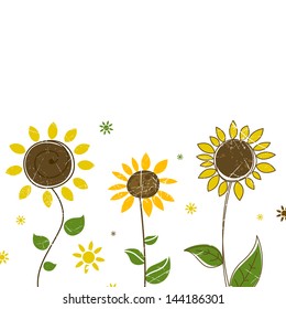 Vector Illustration of a Nature Background with Sunflowers