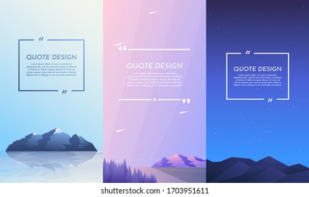  Ilustración vectorial. Concepto de naturaleza. Diseño para volantes, afiches, historias en medios sociales con caja de citas. Paisaje plano. Isla rocosa en agua, montaña y bosque, escena nocturna con cielo estrellado