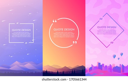 Vector illustration  Nature concept  Design for flyers  posters  social media stories and quote box  Flat landscape  Forest   mountain  woods   hills  city and air balloon  Geometric concept