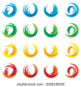 Vector illustration of nature and elements symbols, collection of round logo badges on white background