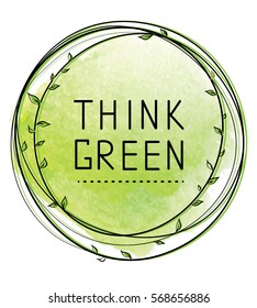 Vector illustration of a nature frame with green background and text 'Think green'