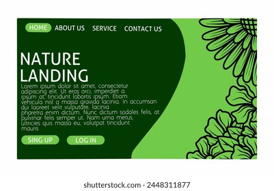 Vector illustration of nature landing page template full of flowers and leaves abstract modern and unique web display