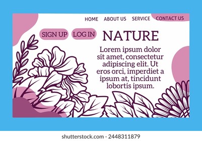 Vector illustration of nature landing page template full of flowers and leaves abstract modern and unique web display