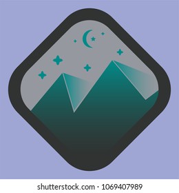Vector illustration with nature landscape - mountains, pine forest, stars and lake. Typography black and white print design, lettering poster with inspirational travel quote - Adventures are Forever