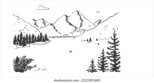 Vector Illustration Of Nature Landscape With Mountains