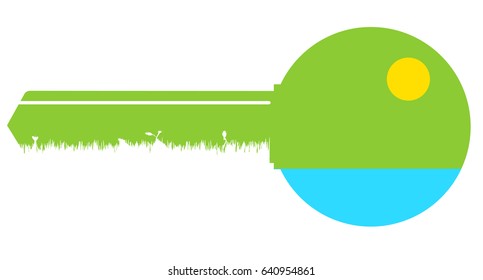 Vector illustration nature landscape with sun on key