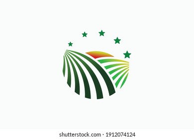 Vector illustration of a nature logo graphics with sunset and stars. Suitable for nature business, agriculture, farmer, organic, beauty, etc.