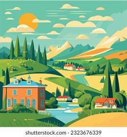 Vector illustration nature meadow landscape