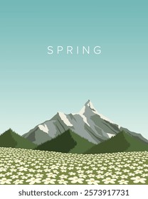 Vector illustration. Nature, mountains, spring landscape. Modern design.