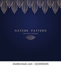 Vector illustration. Nature Pattern with golden leaves on a dark blue background. Background for the site, for packaging, product design.