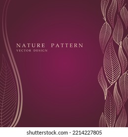 Ilustración vectorial. Patrón natural con hojas sobre fondo morado. Fondo del sitio, para el embalaje, diseño del producto.