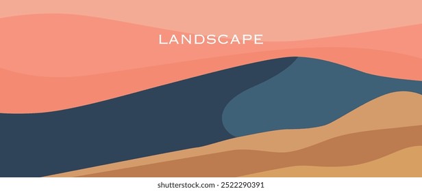 Ilustração vetorial. Natureza e conceito de recreação. Fundo com montanhas e colinas. Estilo minimalista de design de paisagem. Adequado para planos de fundo, protetores de tela e designs de convites.