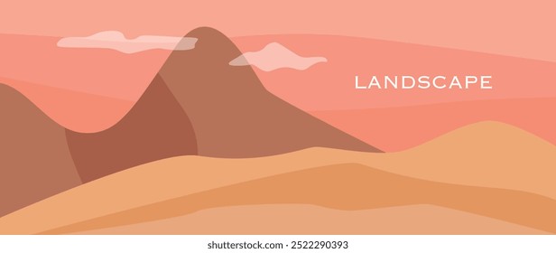 Vector illustration. Nature and recreation concept. Background with mountains and hills. Minimalist style of landscape design. Suitable for backgrounds, screensavers and invitation designs.