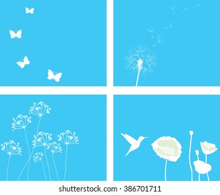 vector illustration of nature set background with birds and flowers