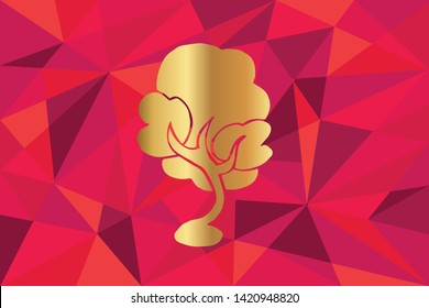 Vector Illustration of Nature Trees Icon with Red Polygon and Geometric. Graphic Design for Template, Layout, Background, Poster and More. 