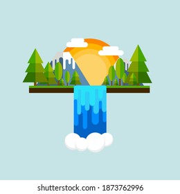 Vector Illustration of Nature  and a Waterfall
